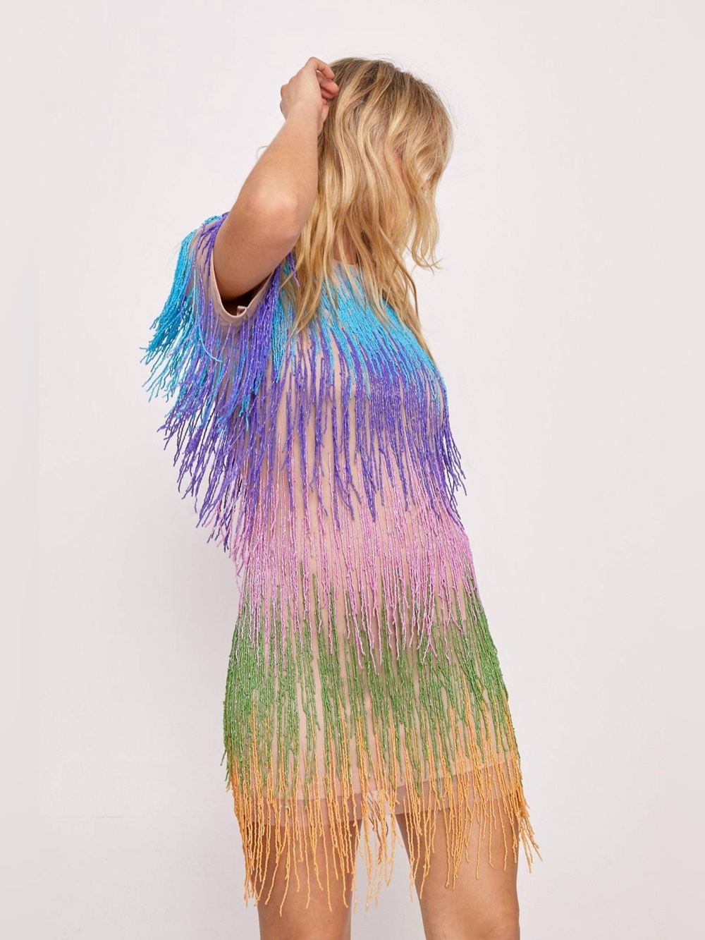 Nasty Gal Rainbow Fringe Tassel Mini Shift Dress Multicolor Size 8 NWT - Picture 16 of 16